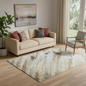 HomeRoots 8' Modern Abstract Rust and Gray Washable Round Rug with UV Protection for Stylish Spaces 715540