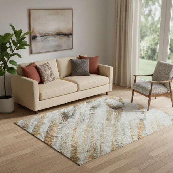 HomeRoots 8' Modern Abstract Rust and Gray Washable Round Rug with UV Protection for Stylish Spaces 715540