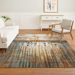 HomeRoots 8' Modern Abstract Rust and Gray Washable Round Rug with UV Protection for Stylish Spaces 715540