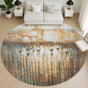 HomeRoots 8' X 10' Modern Abstract Rust & Gray Washable Area Rug – Stain Resistant, UV Protected & Durable Design 715541