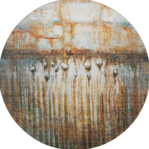 HomeRoots 8' X 10' Modern Abstract Rust & Gray Washable Area Rug – Stain Resistant, UV Protected & Durable Design 715541