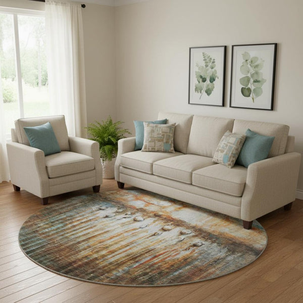 HomeRoots 8' X 10' Modern Abstract Rust & Gray Washable Area Rug – Stain Resistant, UV Protected & Durable Design 715541