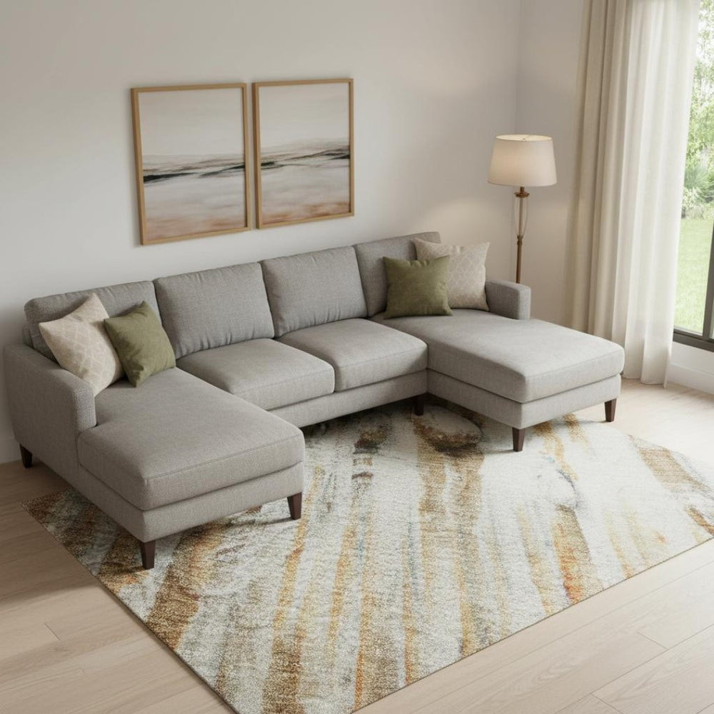 HomeRoots 9' X 12' Stylish Rust & Gray Abstract Area Rug - Washable, UV Protected, Durable for Busy Homes! 715542