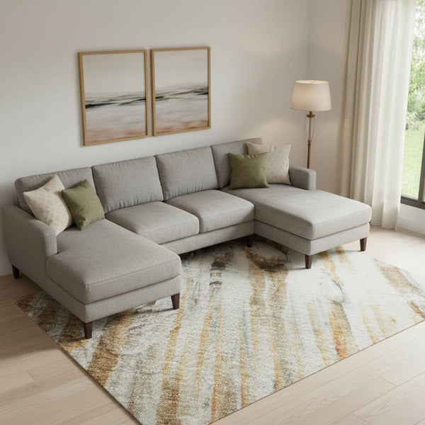HomeRoots 9' X 12' Stylish Rust & Gray Abstract Area Rug - Washable, UV Protected, Durable for Busy Homes! 715542
