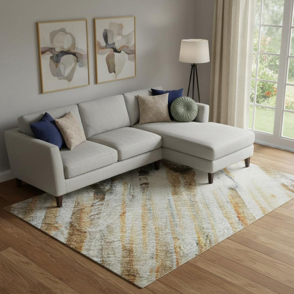 HomeRoots 10' X 14' Modern Rust and Gray Abstract Area Rug - Machine Washable, UV Protection & Stain Resistant 715543