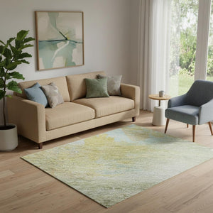 HomeRoots 8' Beige And Ivory Abstract Round Rug – Machine Washable, UV Protected, Ideal for High-Traffic Homes 715546