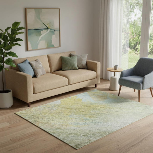 HomeRoots 8' Beige And Ivory Abstract Round Rug – Machine Washable, UV Protected, Ideal for High-Traffic Homes 715546