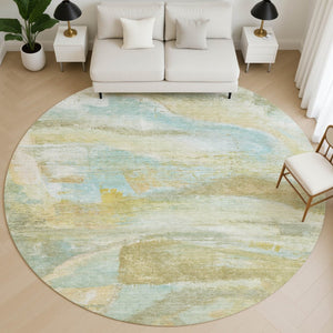 HomeRoots 8' X 10' Beige And Ivory Abstract Area Rug - Washable, UV Protected, Perfect for Homes with Kids & Pets! 715547