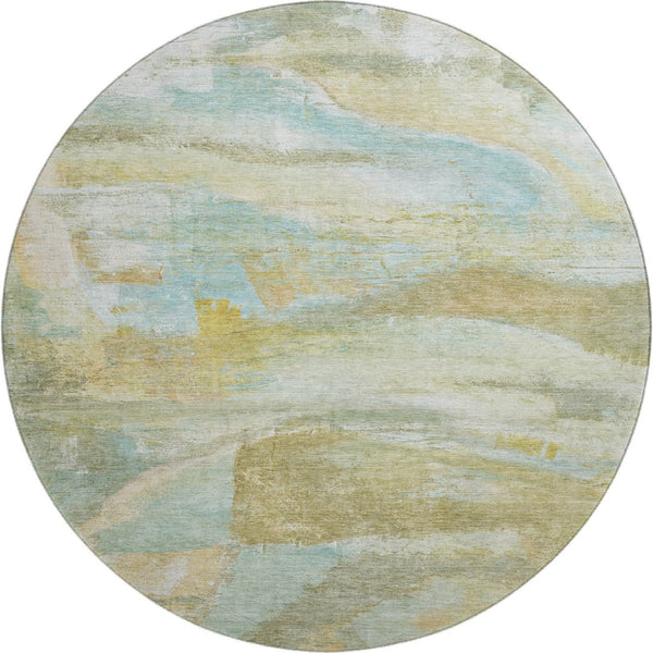 HomeRoots 8' X 10' Beige And Ivory Abstract Area Rug - Washable, UV Protected, Perfect for Homes with Kids & Pets! 715547