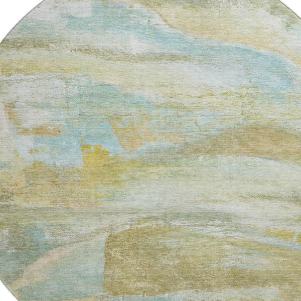 HomeRoots 8' X 10' Beige And Ivory Abstract Area Rug - Washable, UV Protected, Perfect for Homes with Kids & Pets! 715547