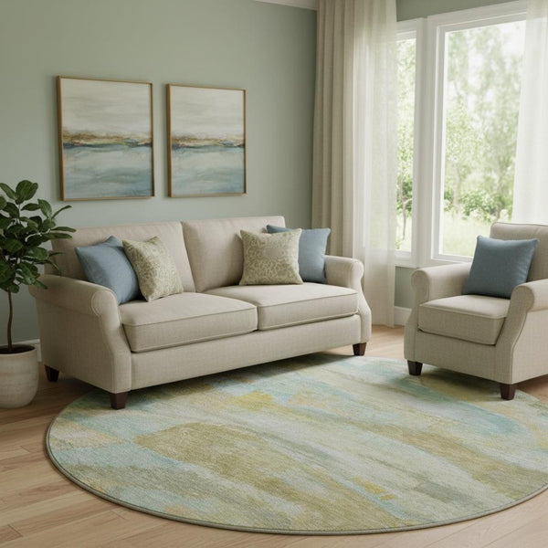 HomeRoots 8' X 10' Beige And Ivory Abstract Area Rug - Washable, UV Protected, Perfect for Homes with Kids & Pets! 715547