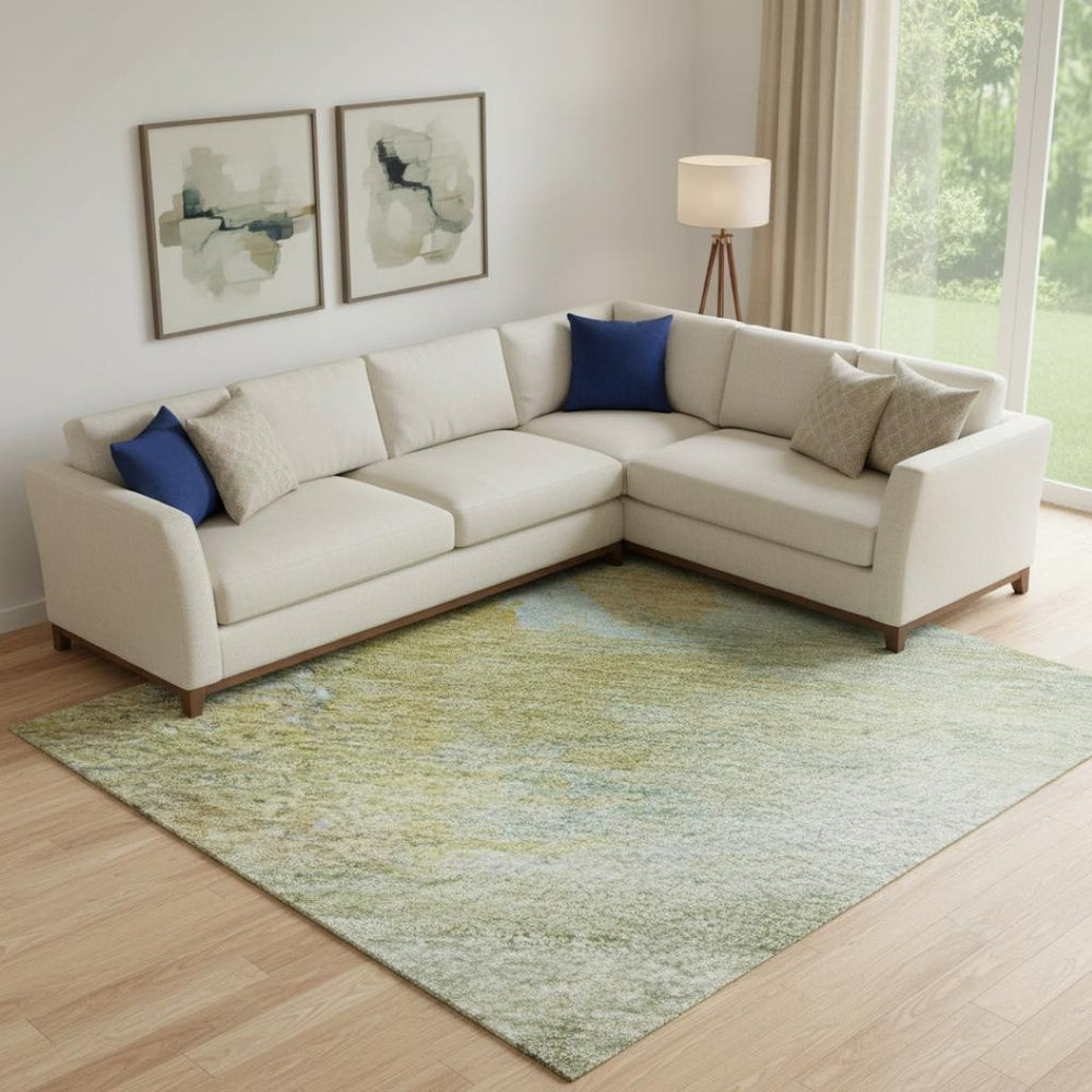 HomeRoots 9' X 12' Beige & Ivory Abstract Washable Area Rug - UV Protected, Durable & Stylish for Every Home 715548