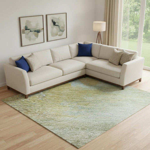 HomeRoots 9' X 12' Beige & Ivory Abstract Washable Area Rug - UV Protected, Durable & Stylish for Every Home 715548