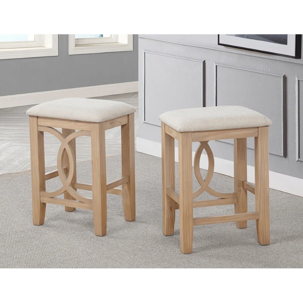 English Elm 3-piece Cottage Cafe Counter Set with Scroll Supports Cushioned Stools and Usb Charging Natural B011P496730