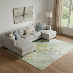 HomeRoots 10' Beige and Ivory Abstract Washable Area Rug - UV Protected, Stain Resistant, Family-Friendly Design 715549