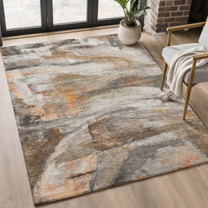 HomeRoots 5' X 8' Brown and Gray Abstract Area Rug – Washable, UV-Protected, Modern Design for Busy Homes 715551