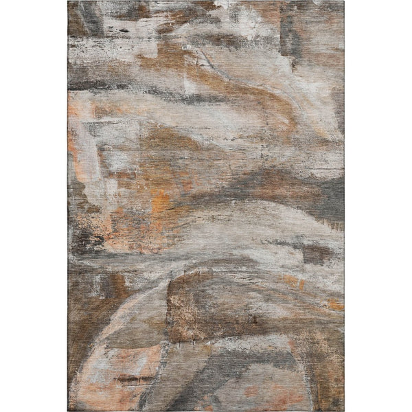 HomeRoots 5' X 8' Brown and Gray Abstract Area Rug – Washable, UV-Protected, Modern Design for Busy Homes 715551