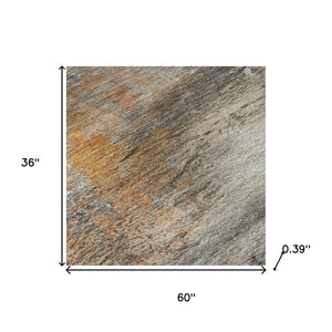 HomeRoots 5' X 8' Brown and Gray Abstract Area Rug – Washable, UV-Protected, Modern Design for Busy Homes 715551