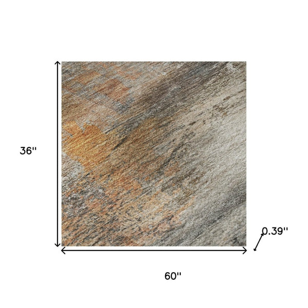 HomeRoots 5' X 8' Brown and Gray Abstract Area Rug – Washable, UV-Protected, Modern Design for Busy Homes 715551