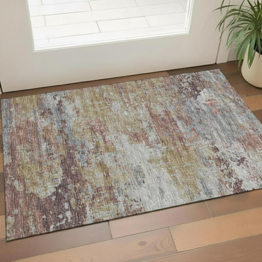 HomeRoots 5' X 8' Brown and Gray Abstract Area Rug – Washable, UV-Protected, Modern Design for Busy Homes 715551