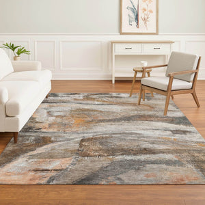 HomeRoots 5' X 8' Brown and Gray Abstract Area Rug – Washable, UV-Protected, Modern Design for Busy Homes 715551