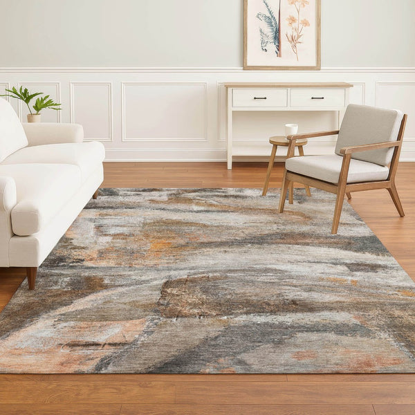 HomeRoots 5' X 8' Brown and Gray Abstract Area Rug – Washable, UV-Protected, Modern Design for Busy Homes 715551