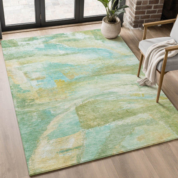 HomeRoots 5' X 8' Green And Teal Abstract Washable Area Rug - Stylish, UV-Protected, Perfect For Busy Homes! 715557