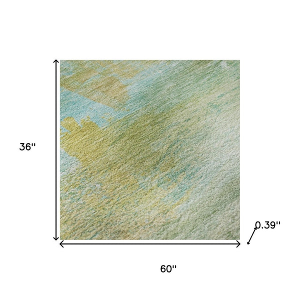 HomeRoots 5' X 8' Green And Teal Abstract Washable Area Rug - Stylish, UV-Protected, Perfect For Busy Homes! 715557
