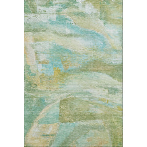 HomeRoots 8' Modern Green and Teal Abstract Washable Round Rug with UV Protection for Stylish Living Spaces 715558