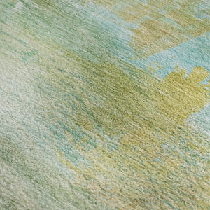 HomeRoots 8' Modern Green and Teal Abstract Washable Round Rug with UV Protection for Stylish Living Spaces 715558