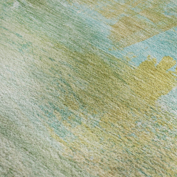 HomeRoots 8' Modern Green and Teal Abstract Washable Round Rug with UV Protection for Stylish Living Spaces 715558