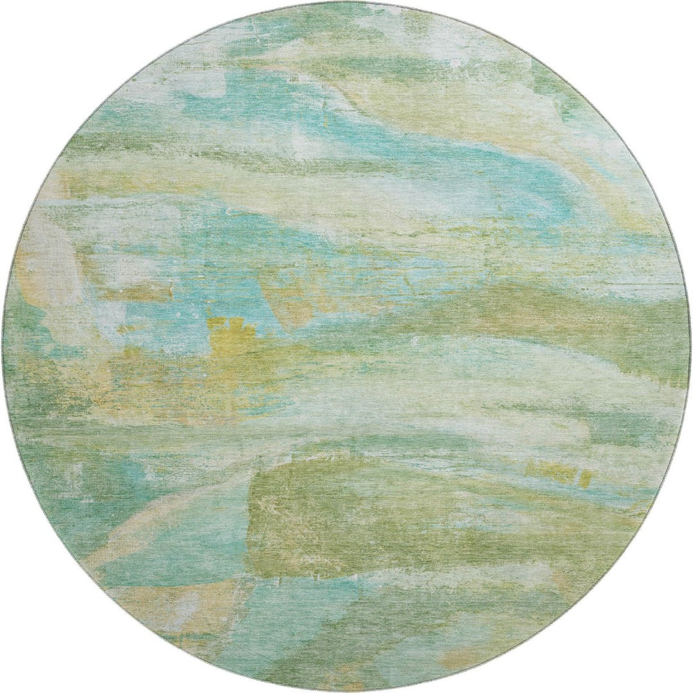 HomeRoots 8' Green and Teal Abstract Area Rug - Washable, UV Protected, Stylish & Durable for Modern Homes 715559