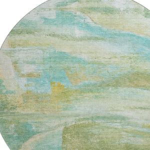 HomeRoots 8' Green and Teal Abstract Area Rug - Washable, UV Protected, Stylish & Durable for Modern Homes 715559