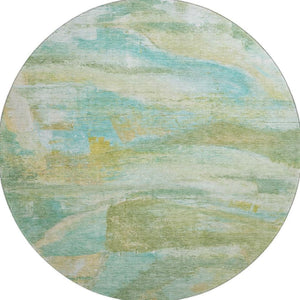 HomeRoots 8' Green and Teal Abstract Area Rug - Washable, UV Protected, Stylish & Durable for Modern Homes 715559