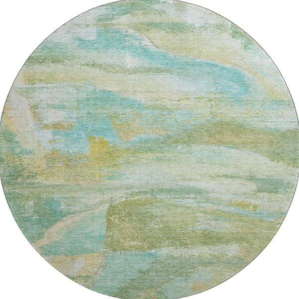 HomeRoots 8' Green and Teal Abstract Area Rug - Washable, UV Protected, Stylish & Durable for Modern Homes 715559