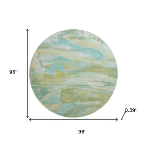 HomeRoots 8' Green and Teal Abstract Area Rug - Washable, UV Protected, Stylish & Durable for Modern Homes 715559