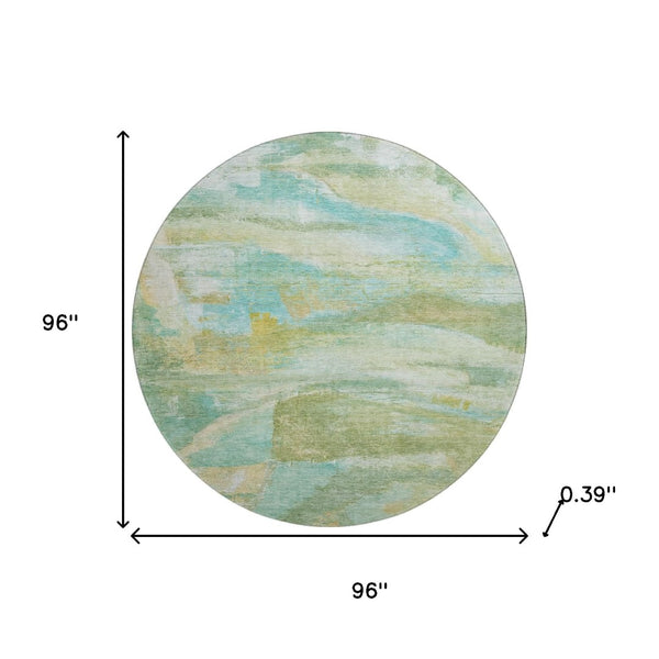 HomeRoots 8' Green and Teal Abstract Area Rug - Washable, UV Protected, Stylish & Durable for Modern Homes 715559