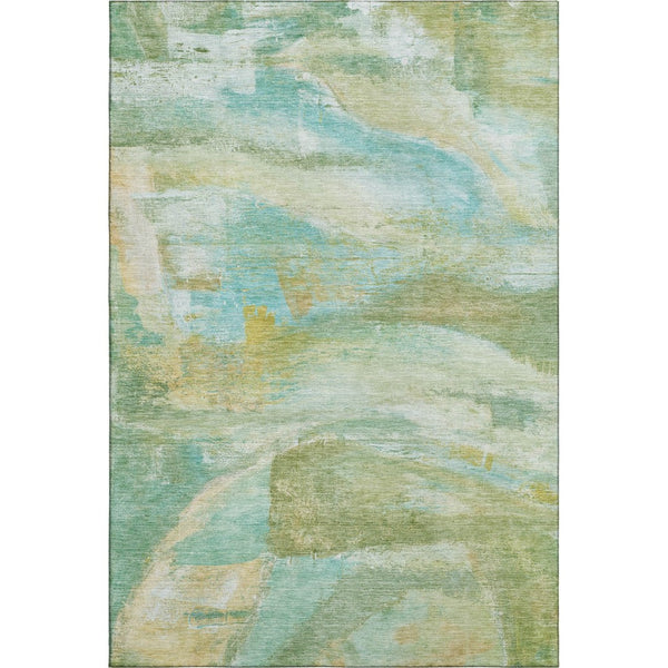HomeRoots 9' X 12' Green And Teal Abstract Washable Area Rug - Durable, Stain Resistant, UV Protected Design! 715560
