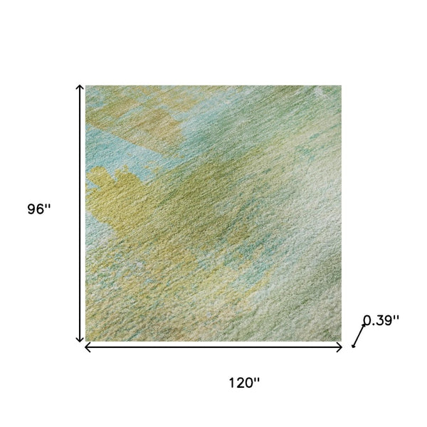 HomeRoots 9' X 12' Green And Teal Abstract Washable Area Rug - Durable, Stain Resistant, UV Protected Design! 715560
