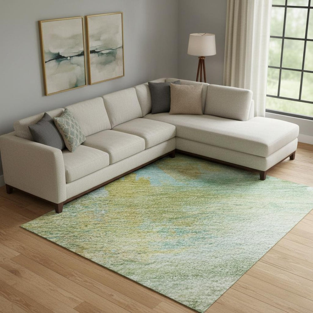 HomeRoots 9' X 12' Green And Teal Abstract Washable Area Rug - Durable, Stain Resistant, UV Protected Design! 715560