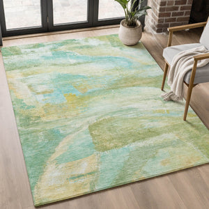 HomeRoots 10' X 14' Vibrant Green and Teal Abstract Area Rug - Washable, UV-Protected, Durable for Busy Homes 715561
