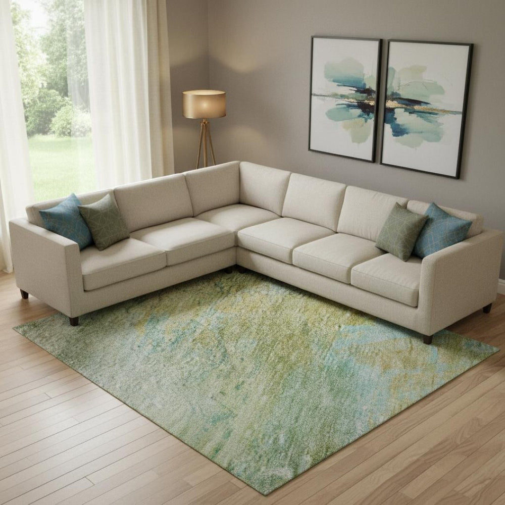 HomeRoots 10' X 14' Vibrant Green and Teal Abstract Area Rug - Washable, UV-Protected, Durable for Busy Homes 715561