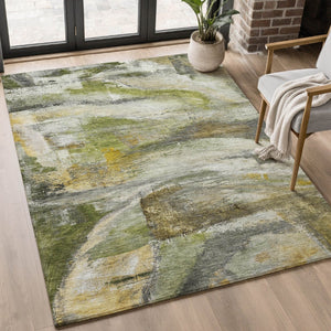 HomeRoots 8' Olive Green and Gray Abstract Washable Round Rug with UV Protection for Stylish Home Decor 715564