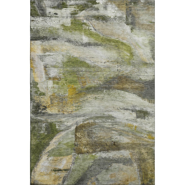 HomeRoots 8' Olive Green and Gray Abstract Washable Round Rug with UV Protection for Stylish Home Decor 715564