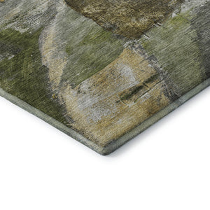 HomeRoots 8' Olive Green and Gray Abstract Washable Round Rug with UV Protection for Stylish Home Decor 715564