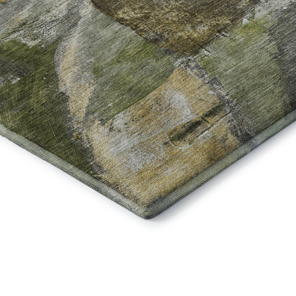 HomeRoots 8' Olive Green and Gray Abstract Washable Round Rug with UV Protection for Stylish Home Decor 715564