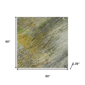 HomeRoots 8' Olive Green and Gray Abstract Washable Round Rug with UV Protection for Stylish Home Decor 715564