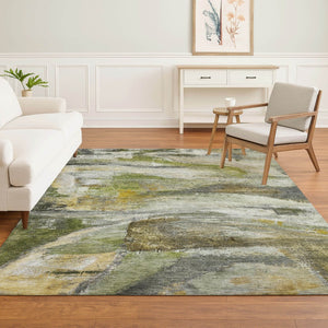 HomeRoots 8' Olive Green and Gray Abstract Washable Round Rug with UV Protection for Stylish Home Decor 715564