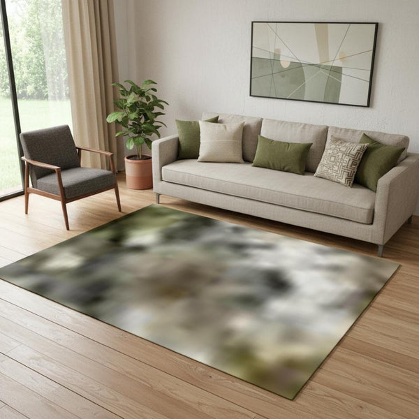 HomeRoots 8' Olive Green and Gray Abstract Washable Round Rug with UV Protection for Stylish Home Decor 715564