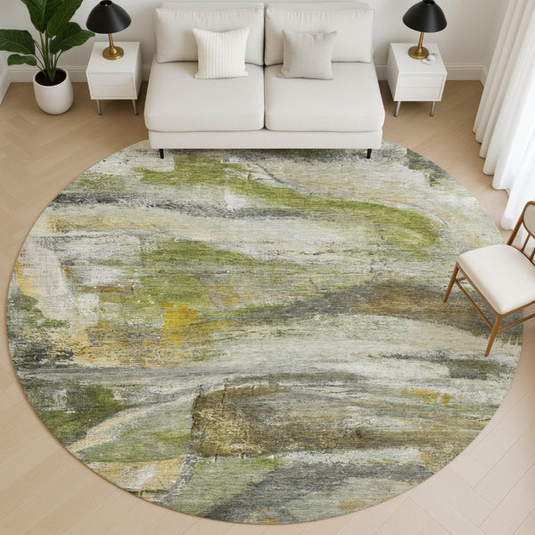 HomeRoots 8' X 10' Stylish Olive Green and Gray Abstract Washable Area Rug with UV Protection for High-Traffic Homes 715565